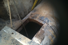 A perfect vertical sq wire cut in the MMSR Melb steel pipe 100MM thick